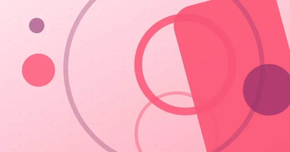 Ilustracion abstracta con circulos coral sobre fondo rosa claro, portada del articulo sobre estafas a migrantes