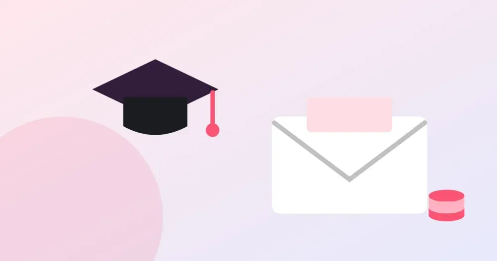 Ilustracion plana: birrete de graduacion y un sobre con dinero. Estudiante latino en Europa